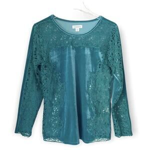 Fairy Velvet Sundance Lily Paramour Top Women Size Small Teal Green Crochet Lace